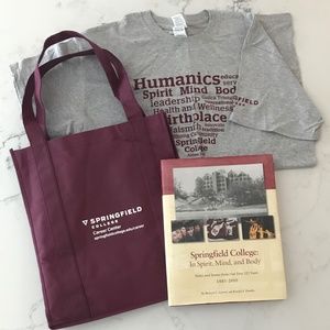 BUNDLE Springfield College Bag T-Shirt Medium and Book In Spirit, Mind a…